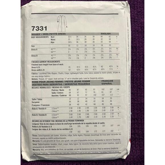 Simplicity 7331 Sewing pattern dress swing skirt 1990s size 10-20 - Picture 3 of 6